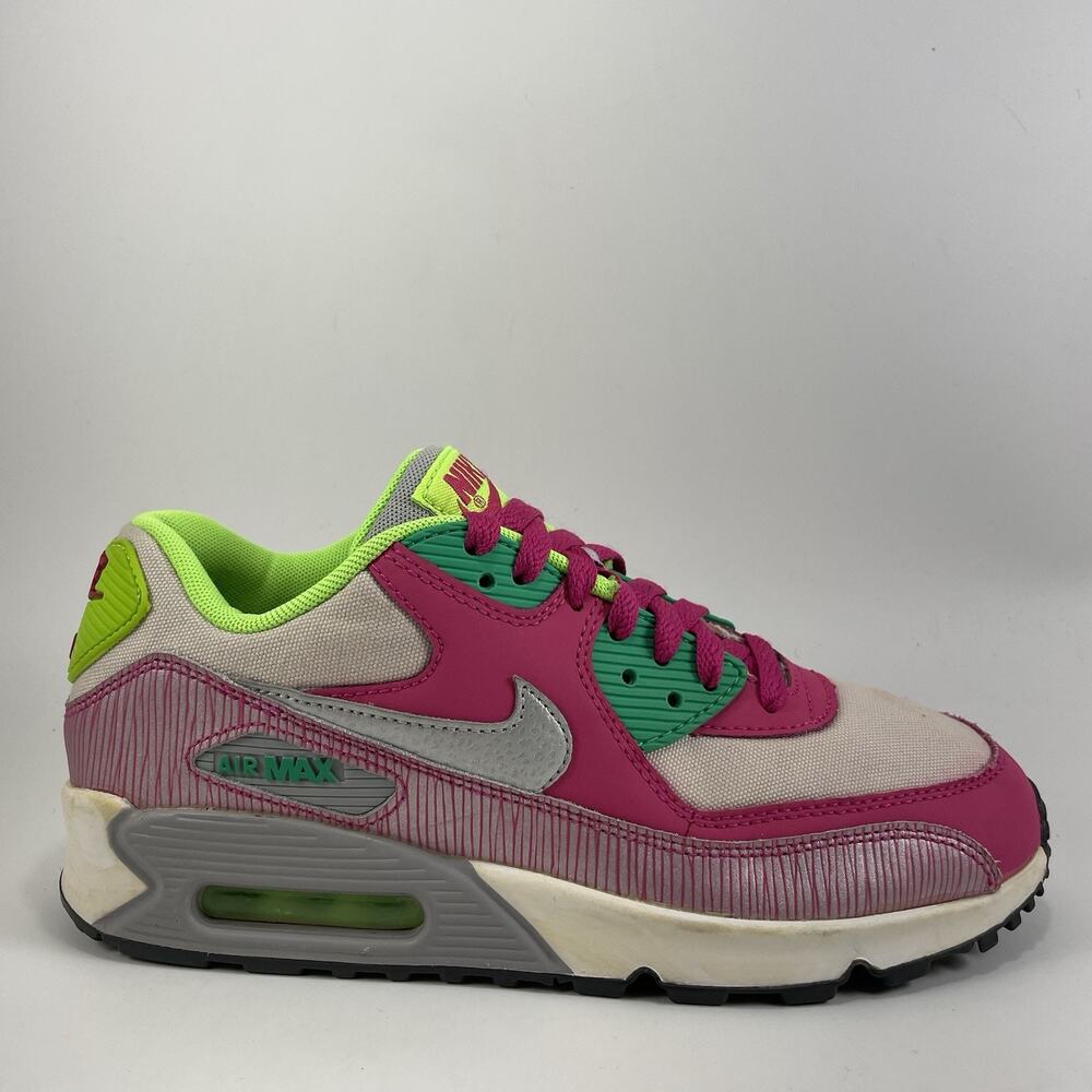 Nike Air Max 90 GS Wolf Grey Metallic Platinum Flash Lime Grey 345017-021 Size 7